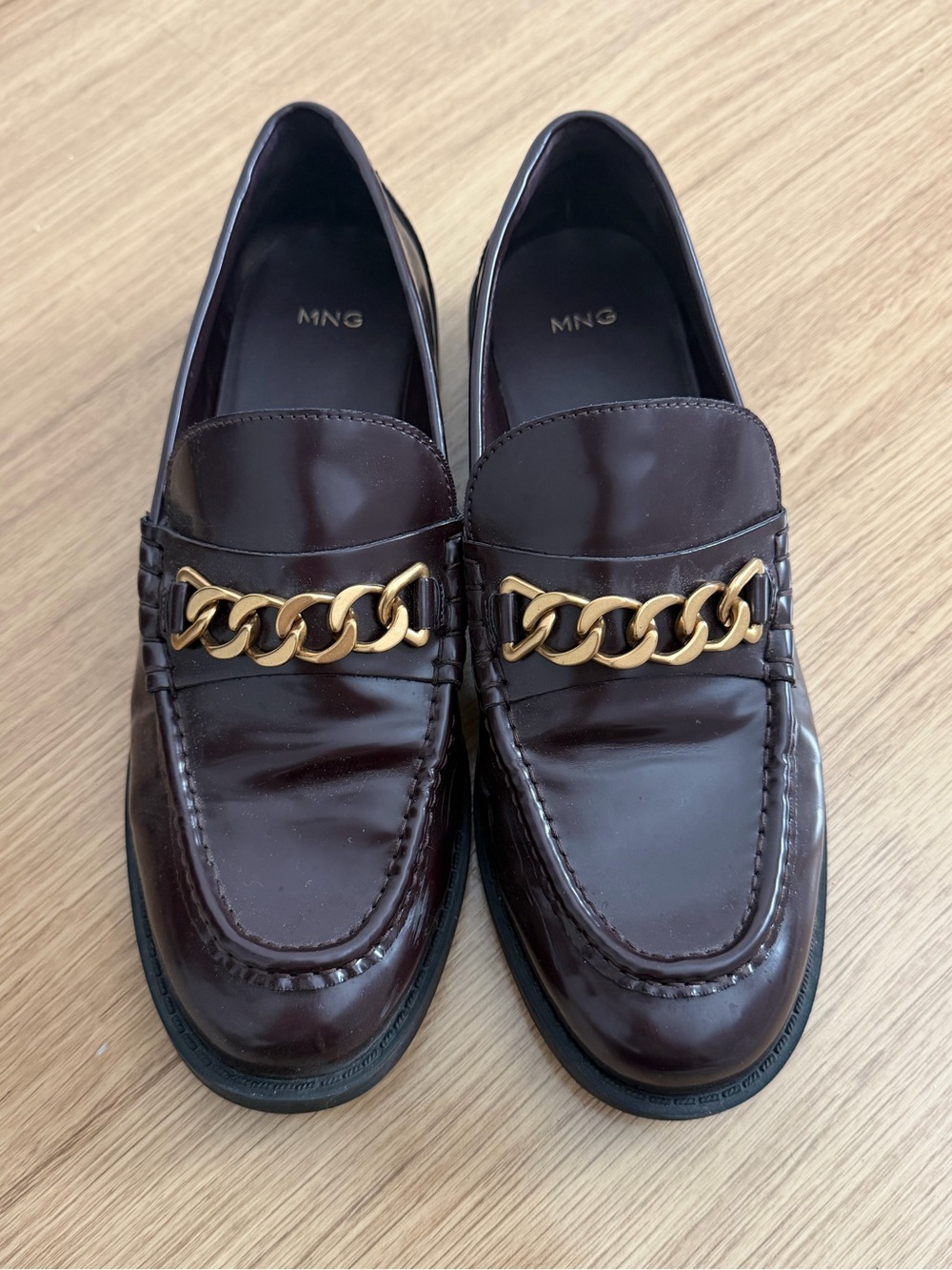 Mango Dark Burgundy Leather Chain Loafers